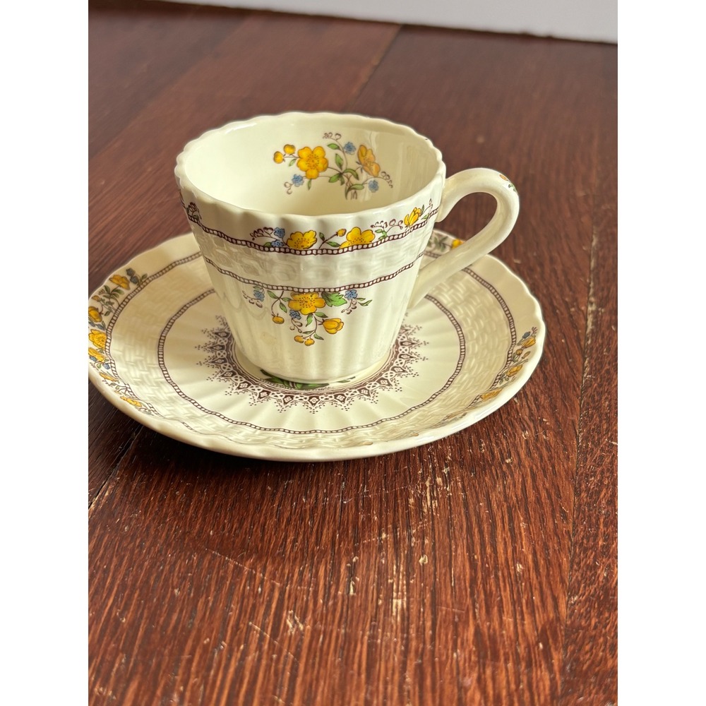Spode Buttercup Demitasse Cup and Saucer Set England 2/7873 L Yellow Floral